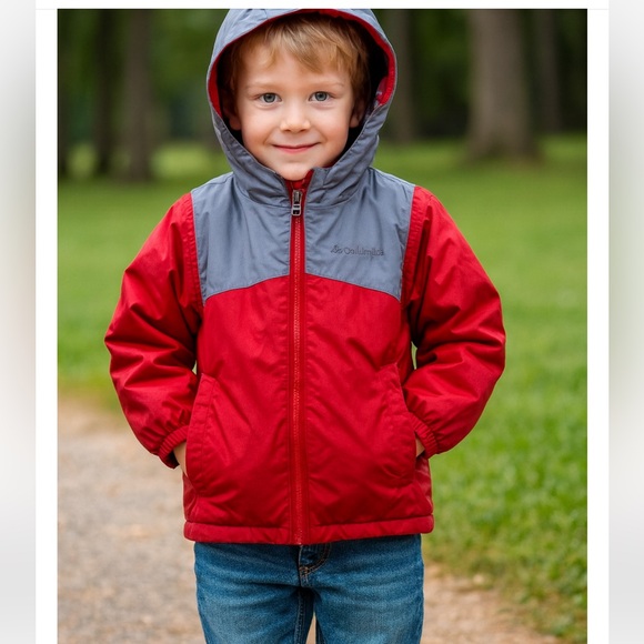 ✨CUTEST ✨Columbia Reversible Red waterproof rain/snow coat boys sz XS pricefirm!